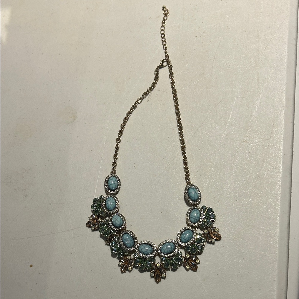 Source Unknown Gold-Tone Turquoise Floral Statement Necklace